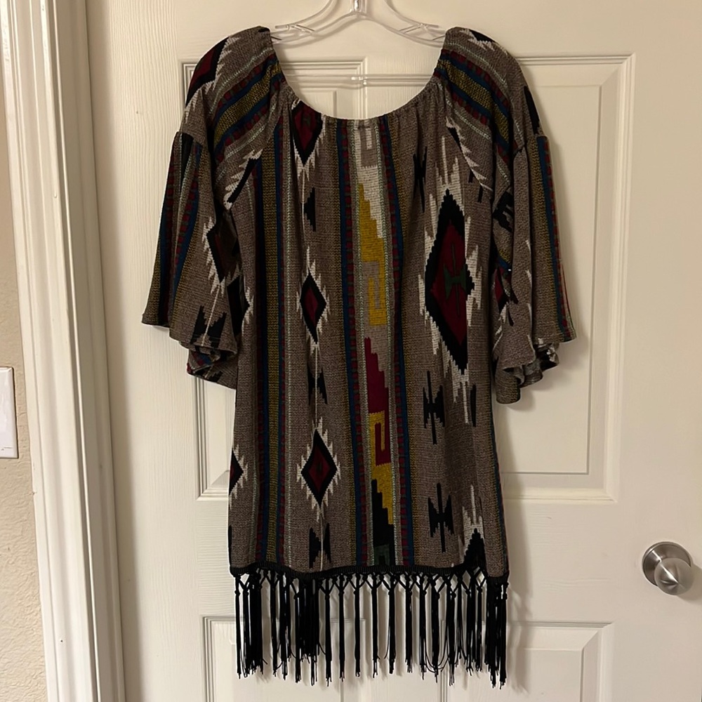 Patterned Top with Fringes